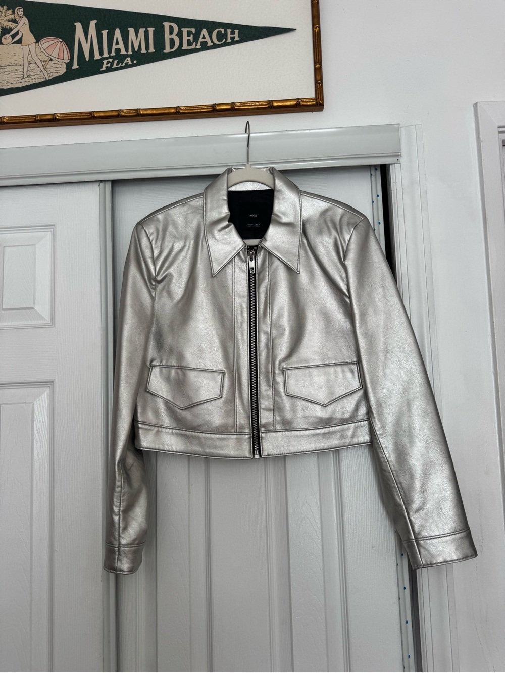 Metallic Silver Cropped Zip Jacket - Women